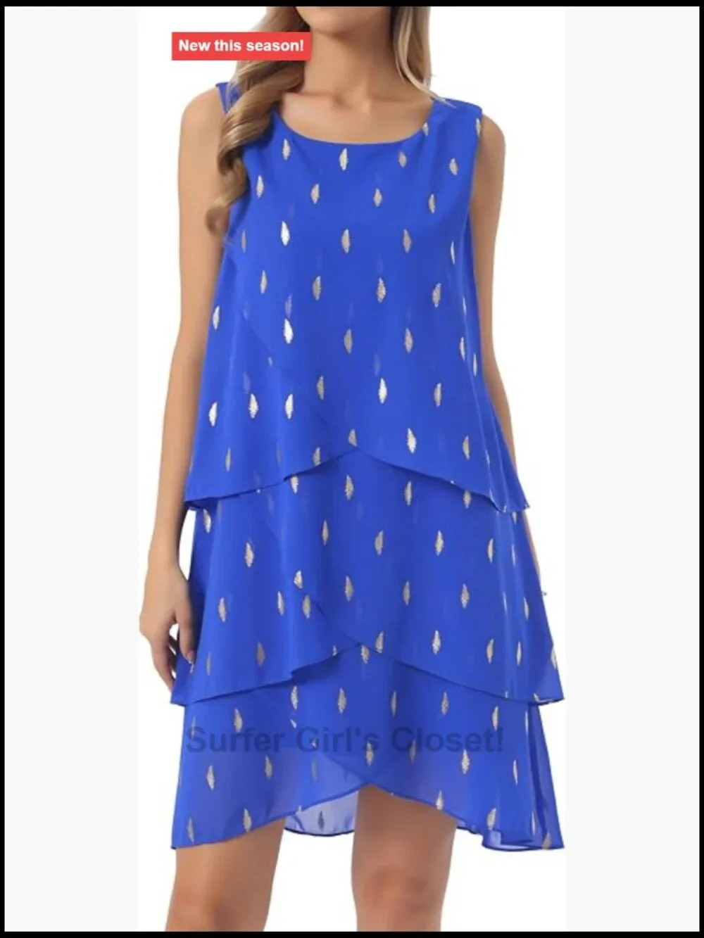 Sleeveless Chiffon Party Dress Foil Print Layered Wedding Guest